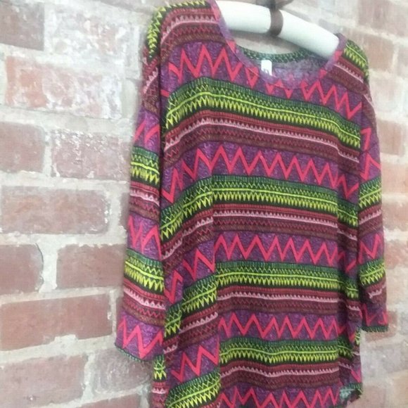 IT'S Multicolor Purple Red Black Boho Aztec Tunic Top Shirt Women Plus Size 1X - Picture 2 of 13